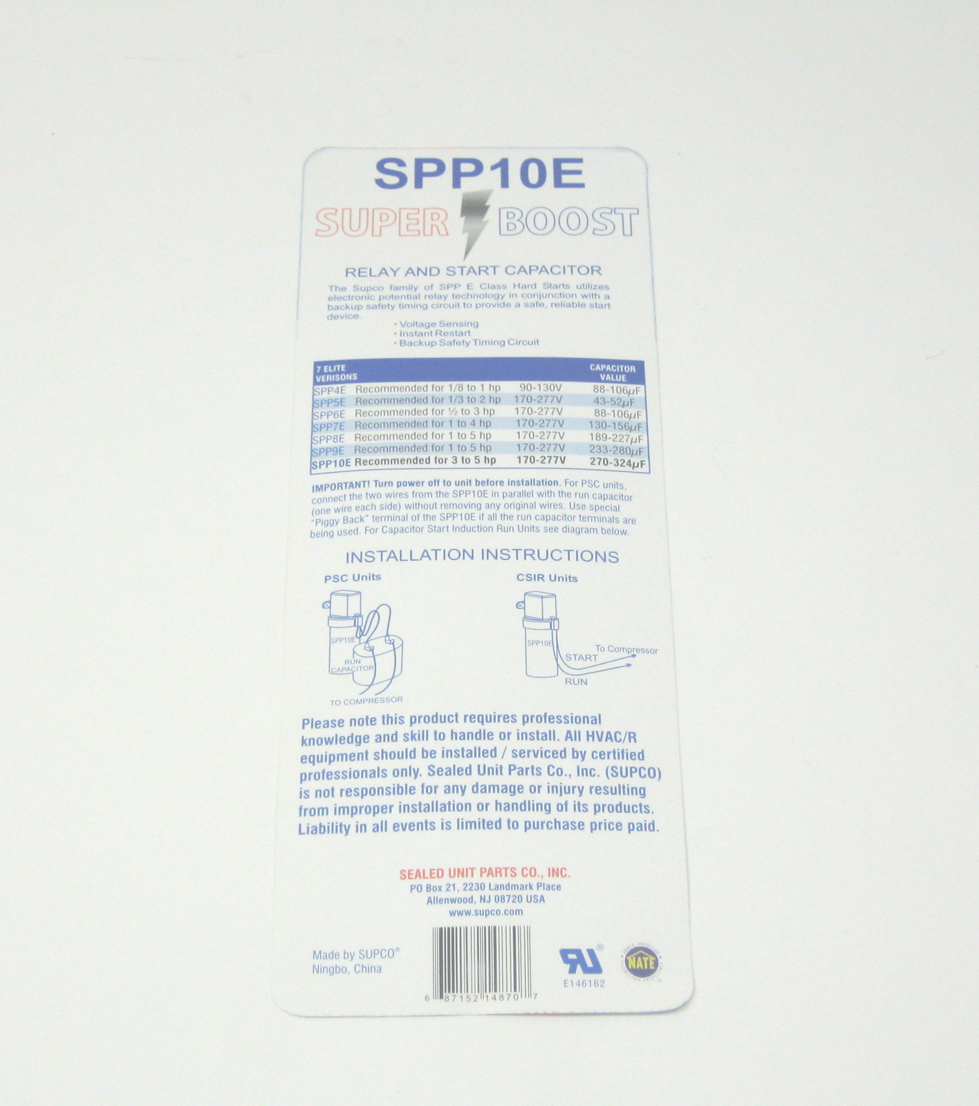 Supco SPP10E Super Boost Electronic Potential Relay & Start Capacitor 3 to 5 HP