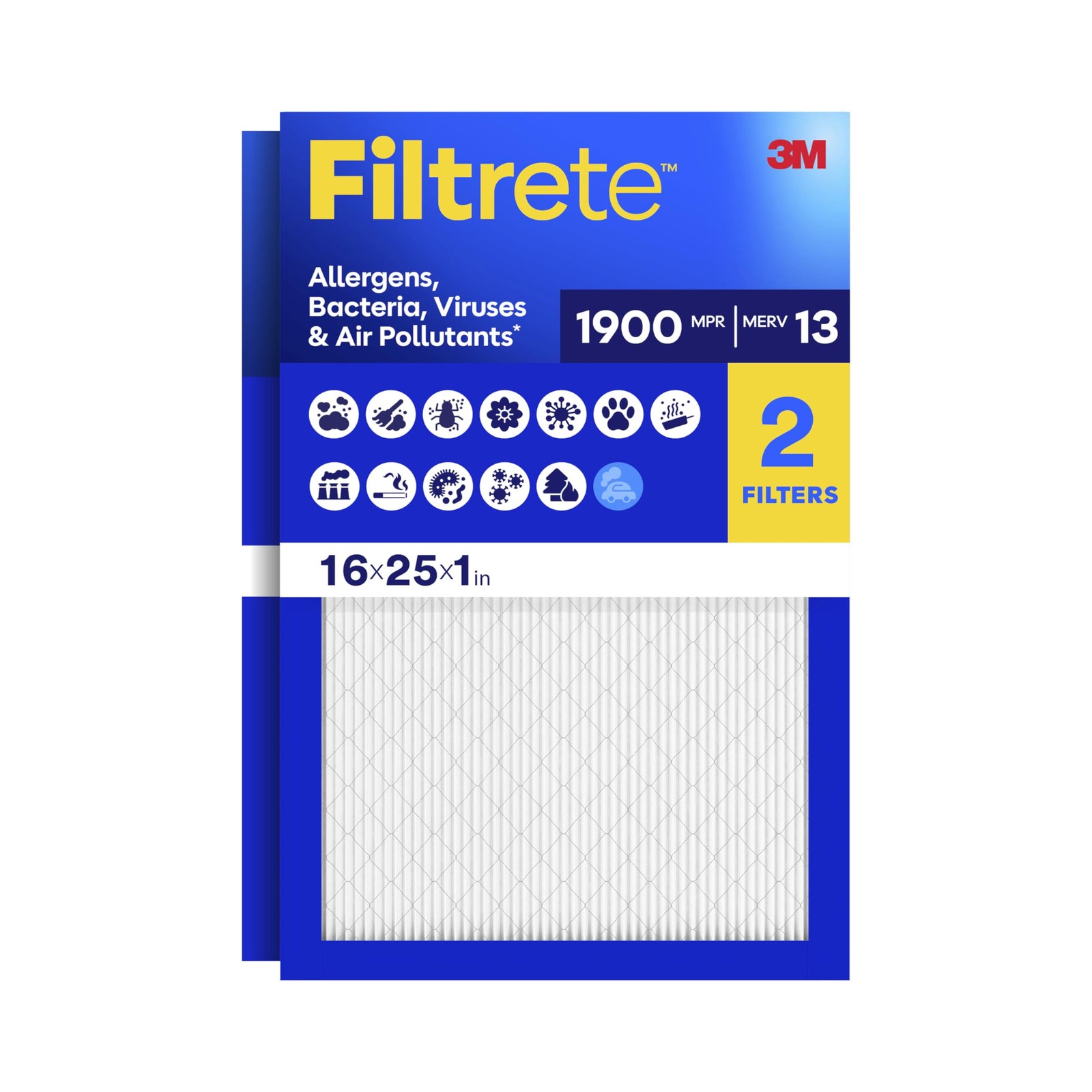 Filtrete 16x25x1 Air Filter, MERV 13 MPR 1900, Allergens, 16x25x1, White