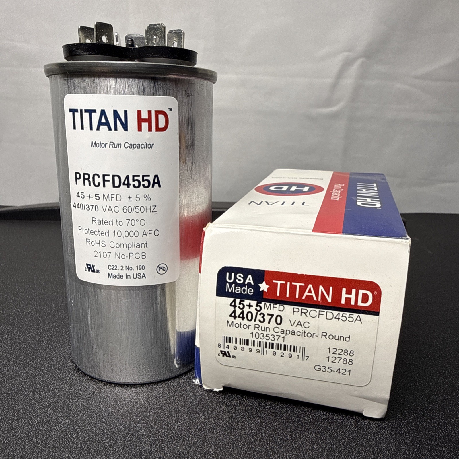 Titan HD PRCFD455A American-Made Motor Run Capacitor – Round 45/5 MFD (2D2)