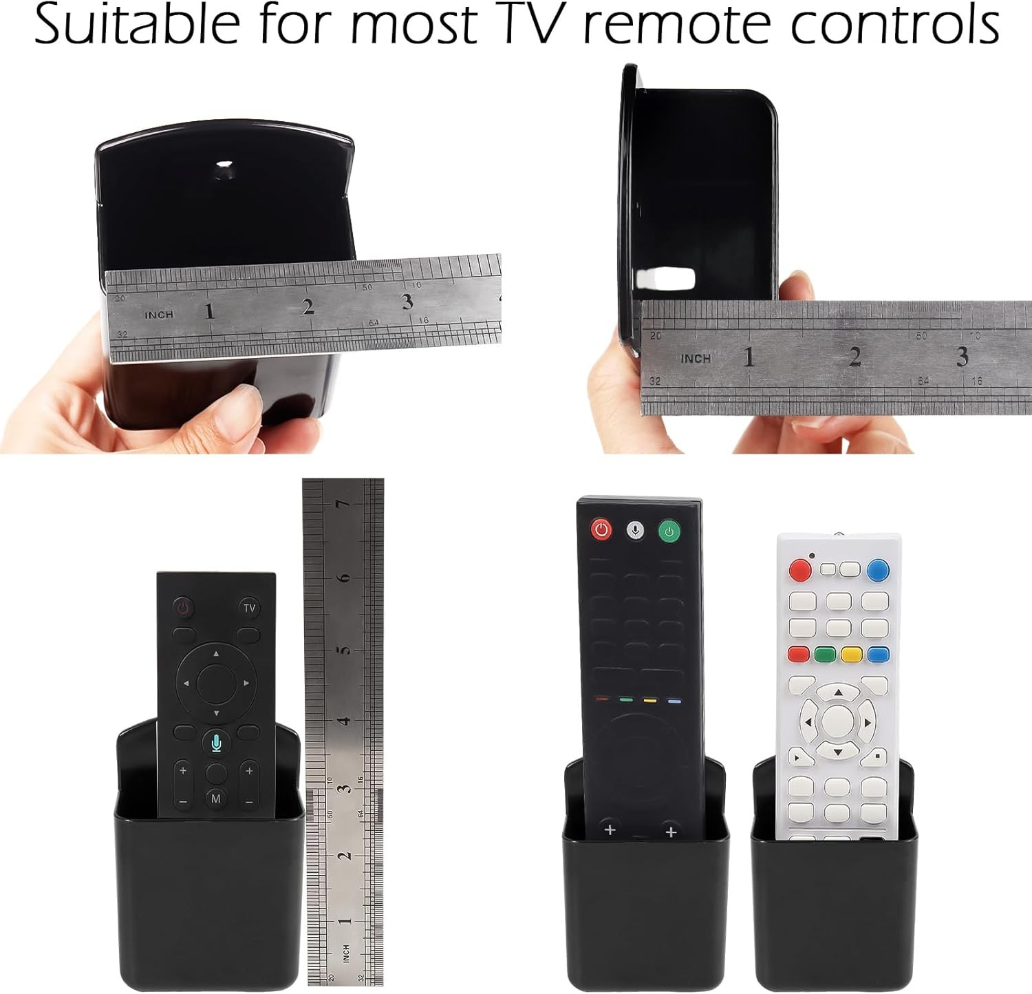 2 Pack Black Remote Control Holder, Self adhesive Wall Mount Storage