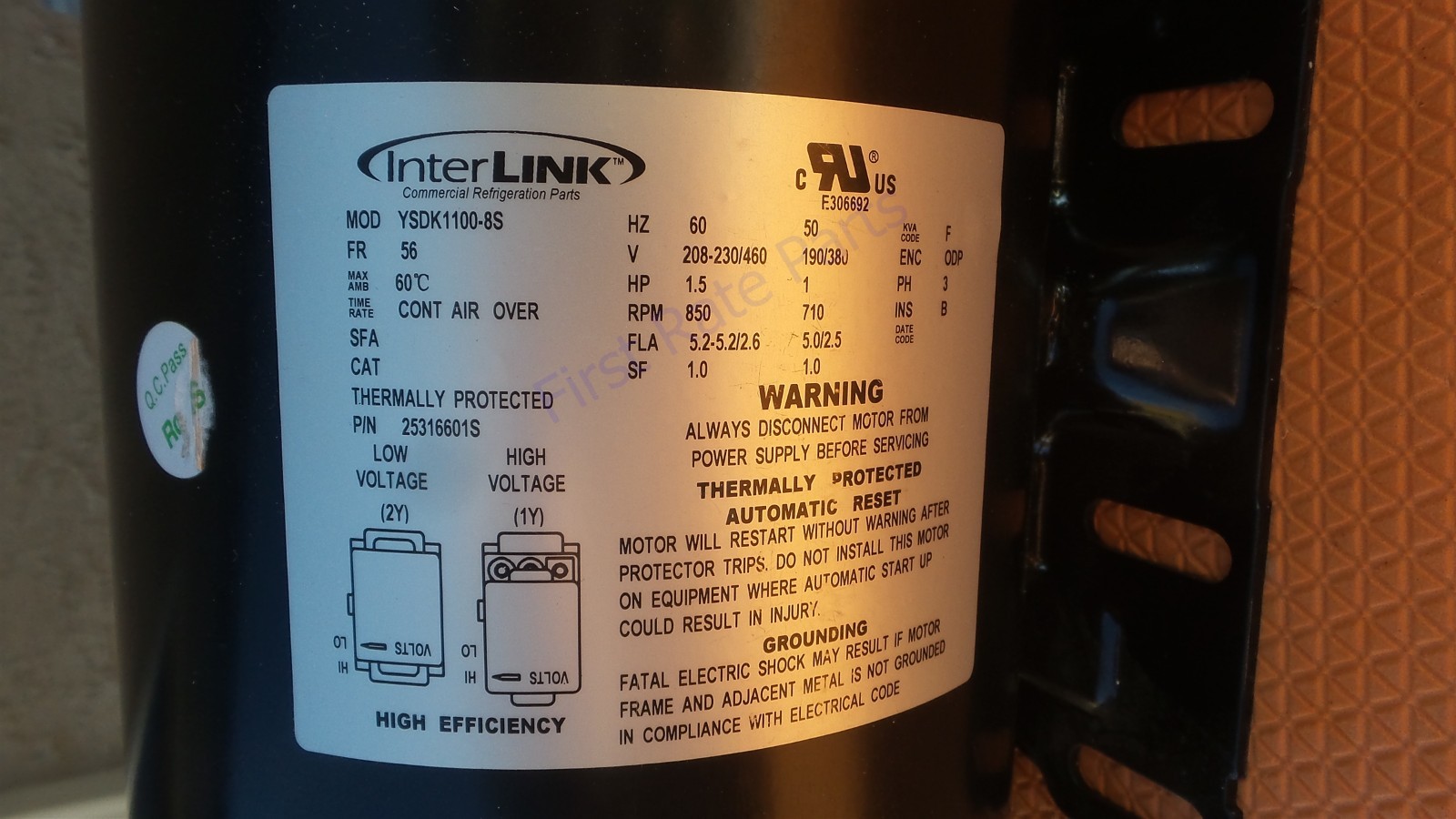 Heatcraft 25316601S Motor 25316601 1-1/2 HP Refrigeration Bohn YSDK1100-8S 1.5HP
