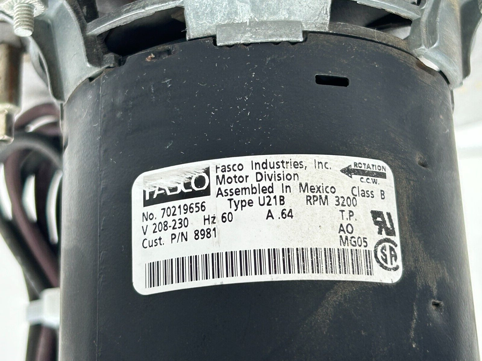 FASCO 7021-9656 Draft Inducer Blower Motor 8981 230V 3200 RPM used tested #L04
