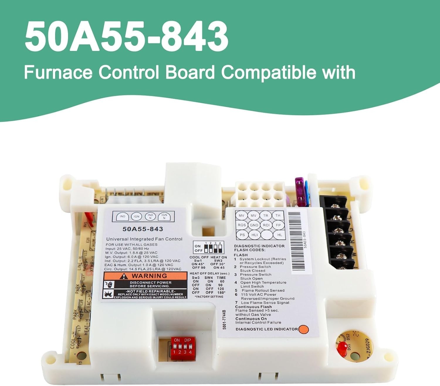 50A55-843 Integrated Furnace Control Board For White Rodgers Replace 50A50-241