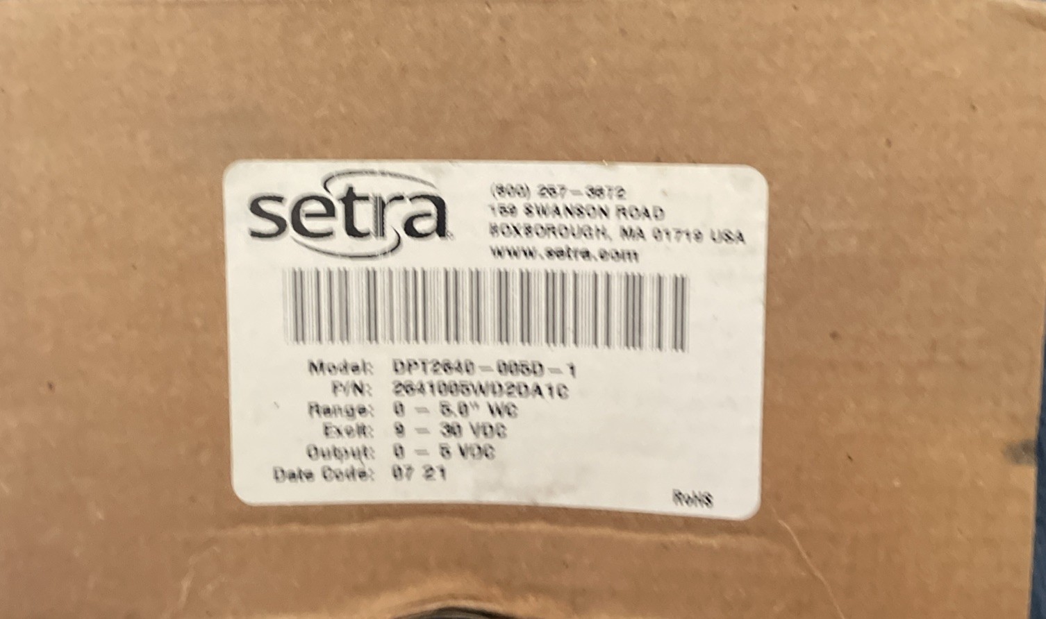 Setra DPT2640-005D Pressure Differential Sensor 2641005WD2DA1D 0-5.0″ WC New