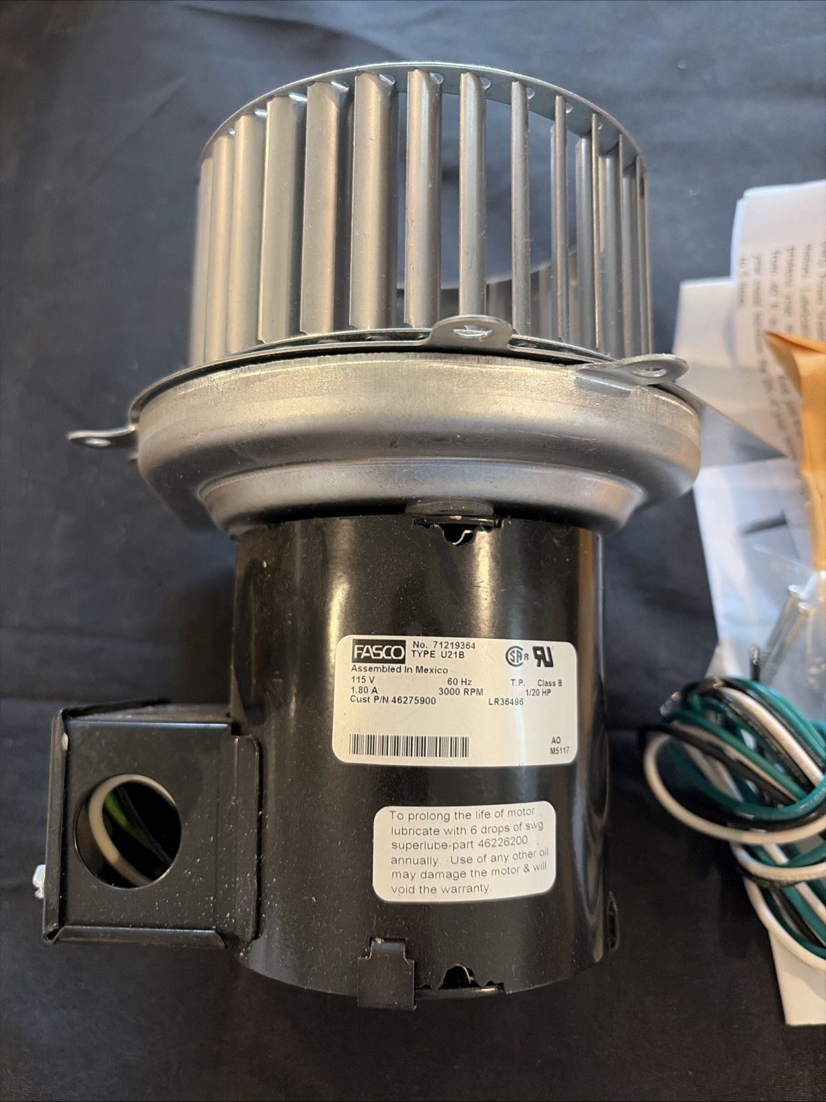 FASCO U21B BLOWER MOTOR 71219364 115V 60HZ 3000 RPM