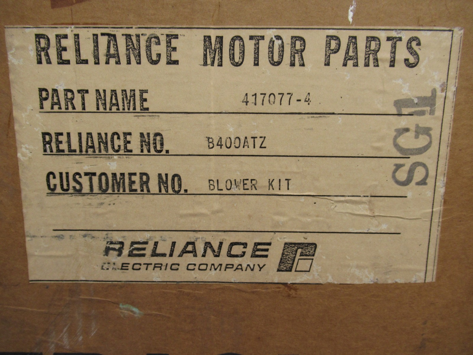 NOS Reliance Electric 1 H.P. Blower Kit 417077-4 B400ATZ 3 Phase 1725 RPM NEW!!
