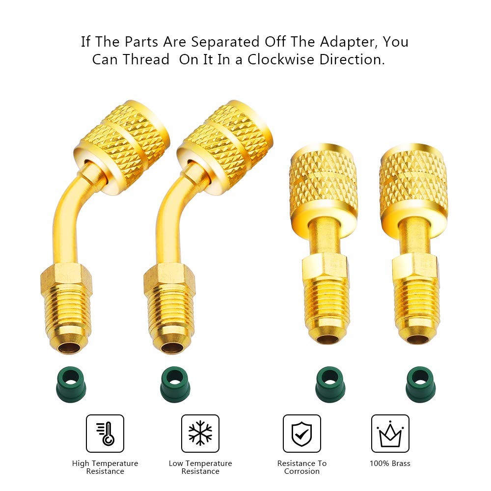 Zoizocp R410A Adapter 5/16″ SAE Female to 1/4″ 2 Straight + 2 Angled, Brass