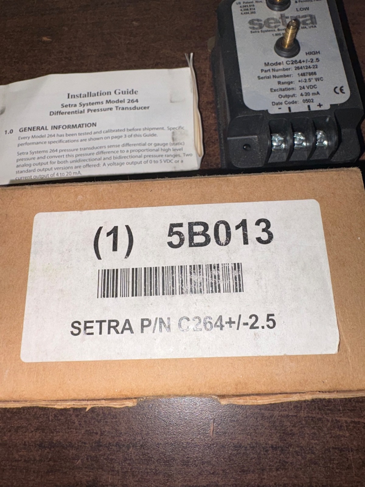 NOS SETRA C264+/-2.5 DIFFERENTIAL PRESSURE TRANSDUCER B353