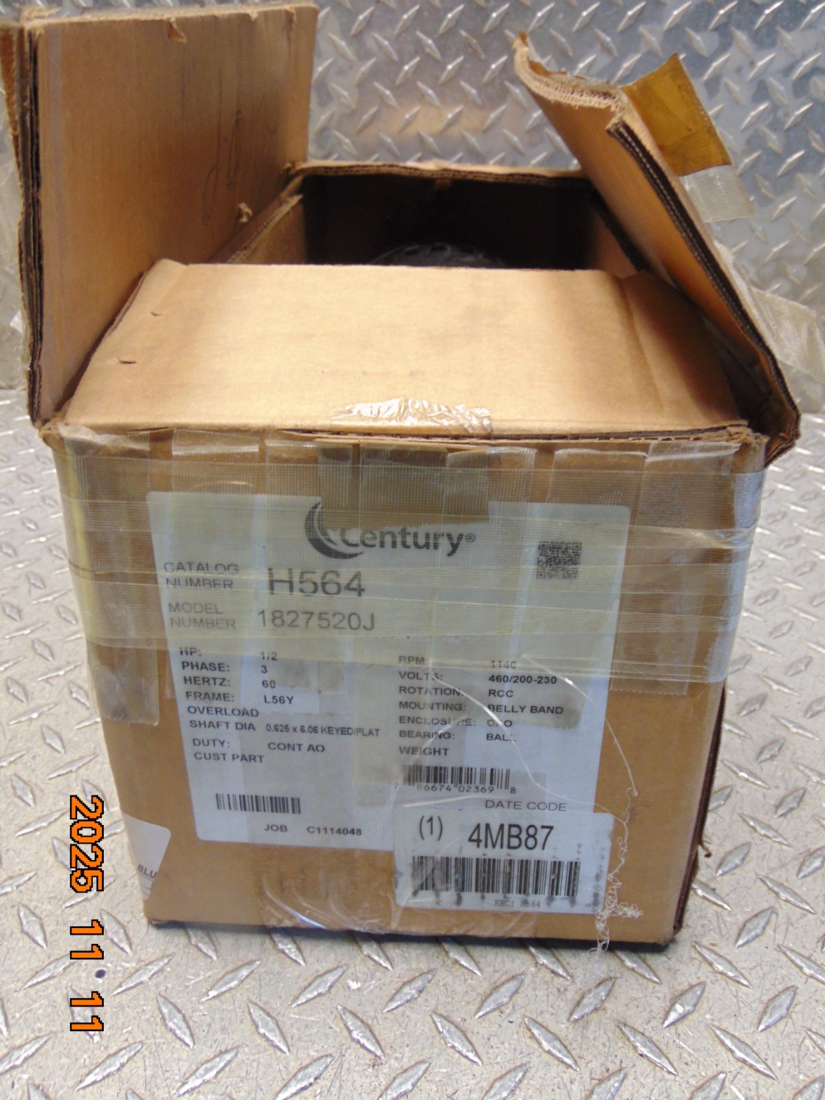 CENTURY H564 1/2HP AC MOTOR 460/200-230V 3-PHASE 1140 RPM 1827520J