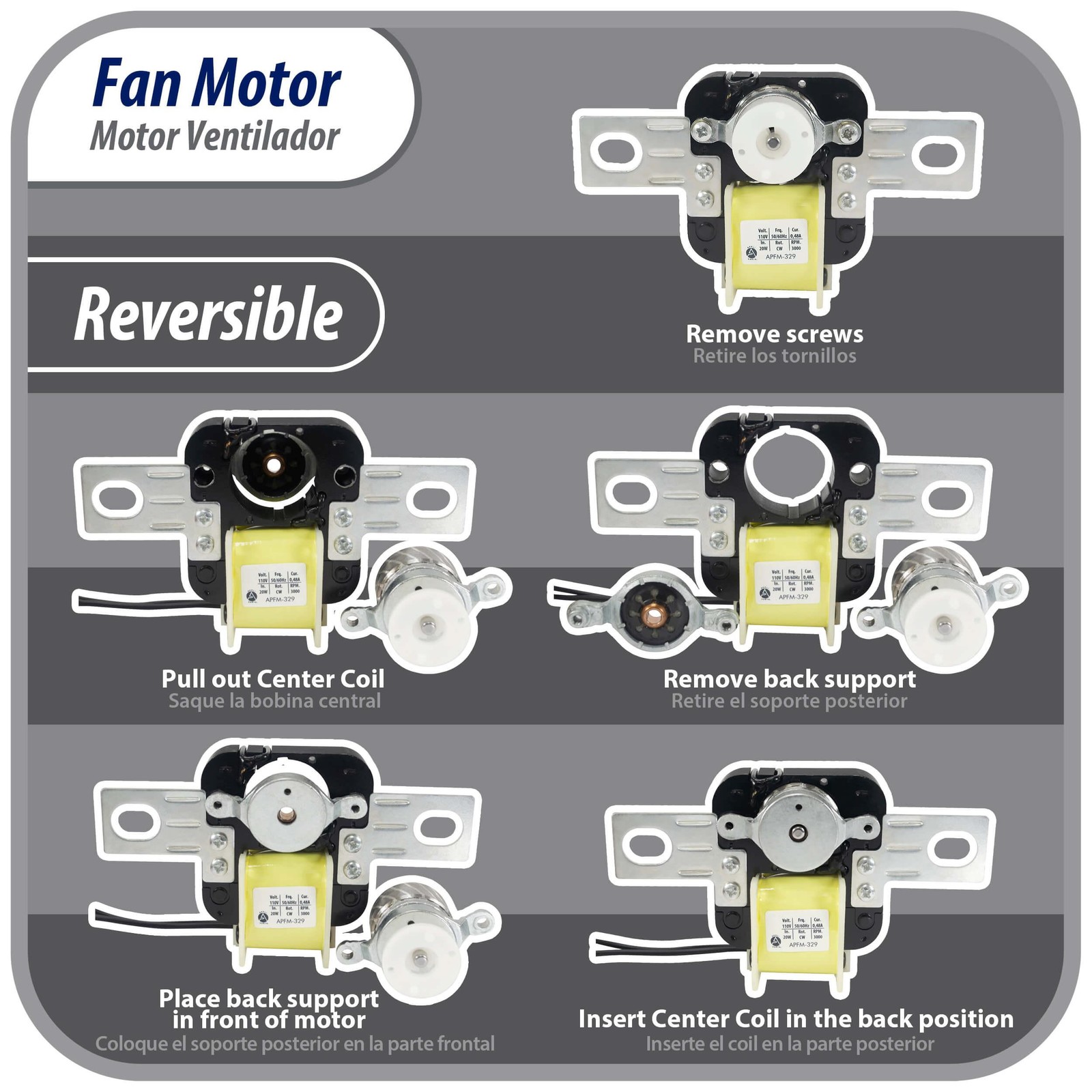 Appli Parts APFM-329 20 W Fan Motor, 110 V, 50/60 Hz, 0.48 A, 3000 rpm, CW rotat