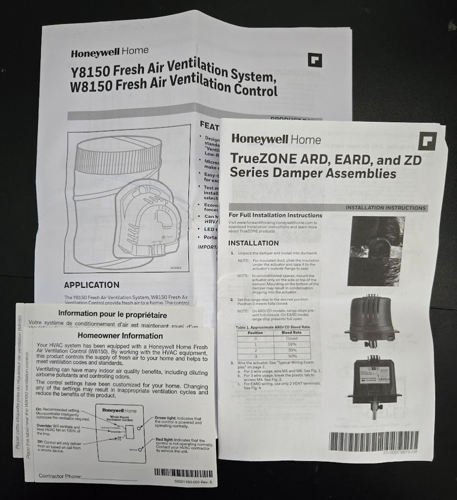 Honeywell Fresh Air Ventilation System #Y8150A1017 With TrueZone Damper
