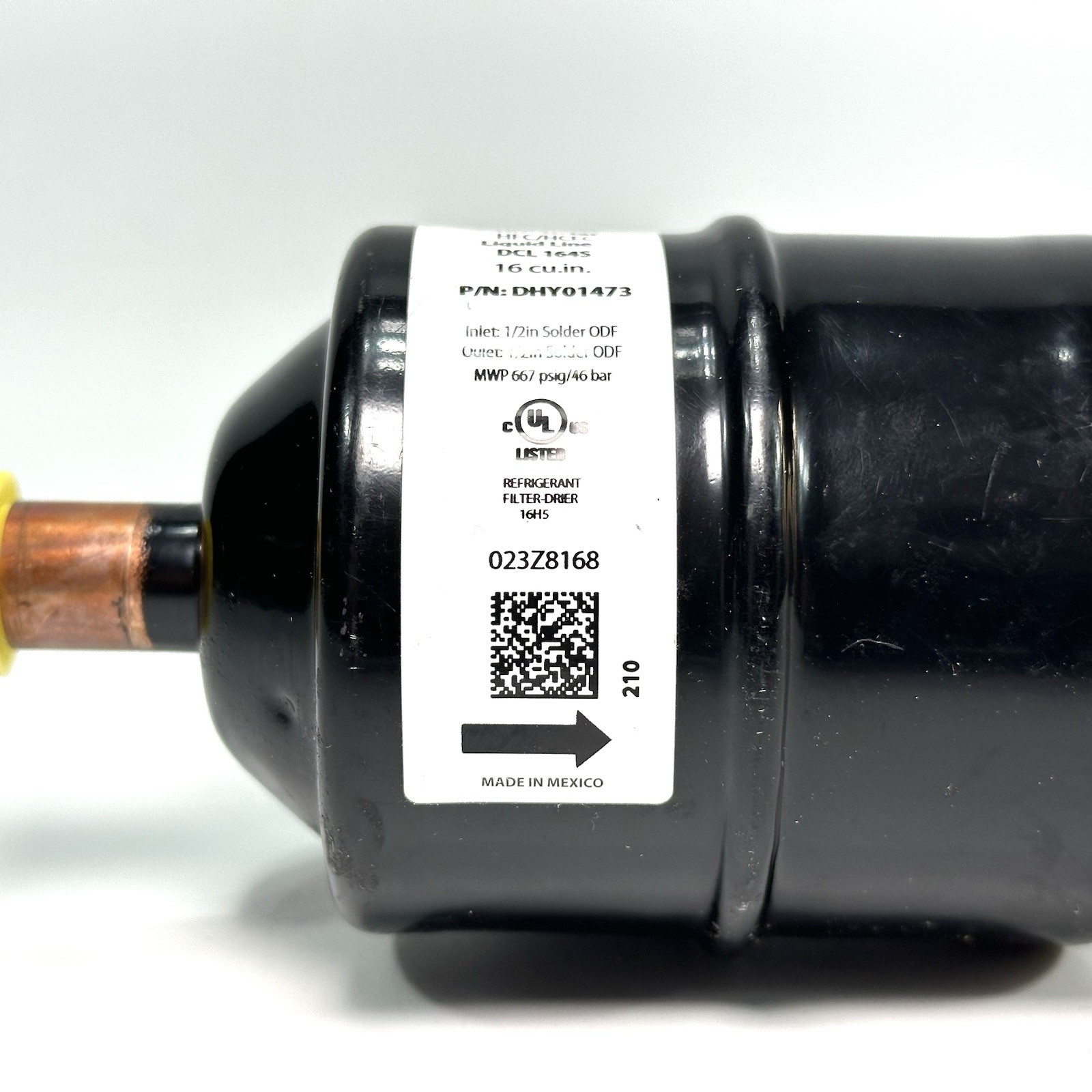 NEW Service First DHY01473 Liquid Line Drier 16cu.in. 1/2in Inlet 1/2in Outlet