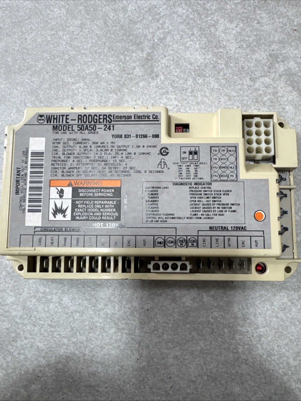 White Rodgers 50A50-241 Furnace Control Board – 031-01266-000