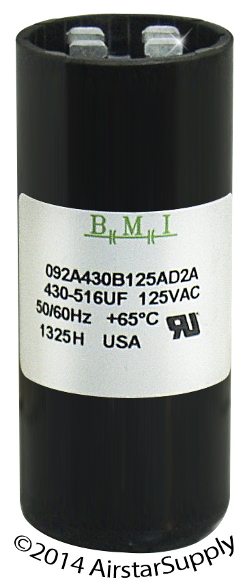 (2) PACK , 430-516 uF x 110/125 VAC BMI Motor Start Capacitor # 092A430B125AD2A