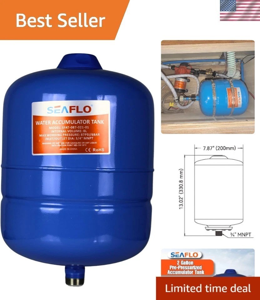 Compact 2 Gallon Expansion Tank – Reduces Pump Cycling, 87 PSI Efficiency