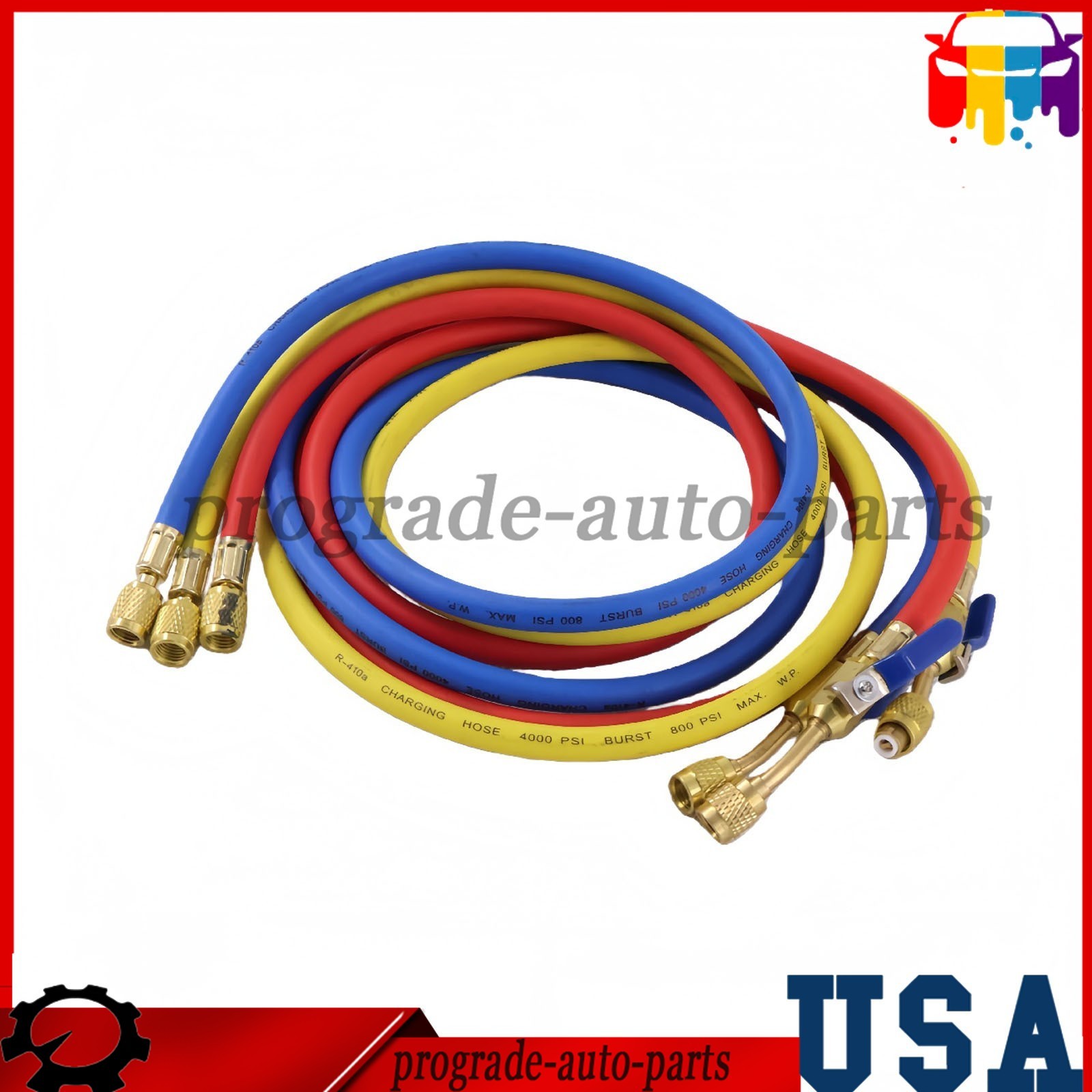 For Plus II 72″ Charging Hose Set 1/4″ Compact Ball Valve 3 Pack US STOCK