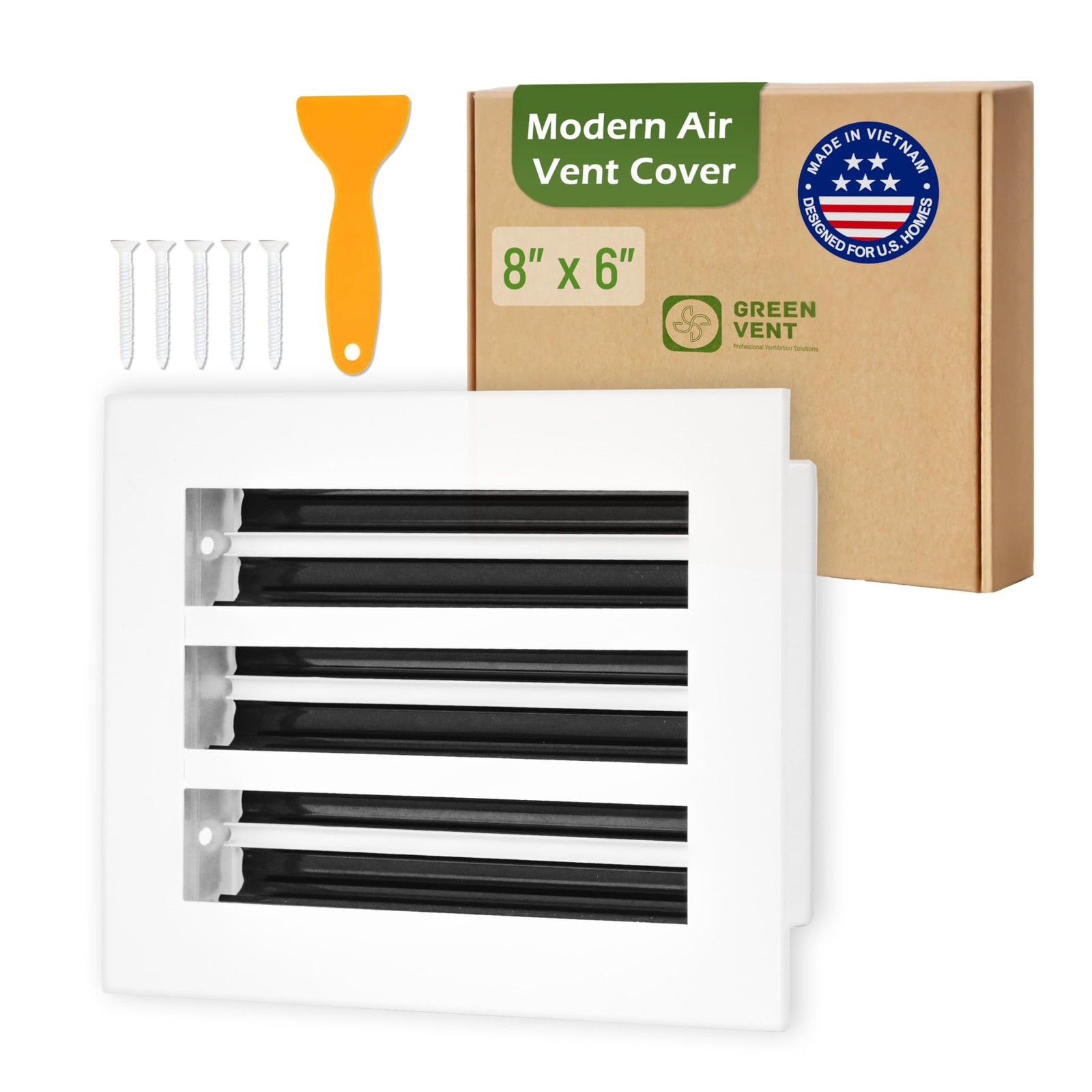 GREEN VENT Modern Air Vent Cover 8×6 (Duct Opening) – Decorative White Aluminum