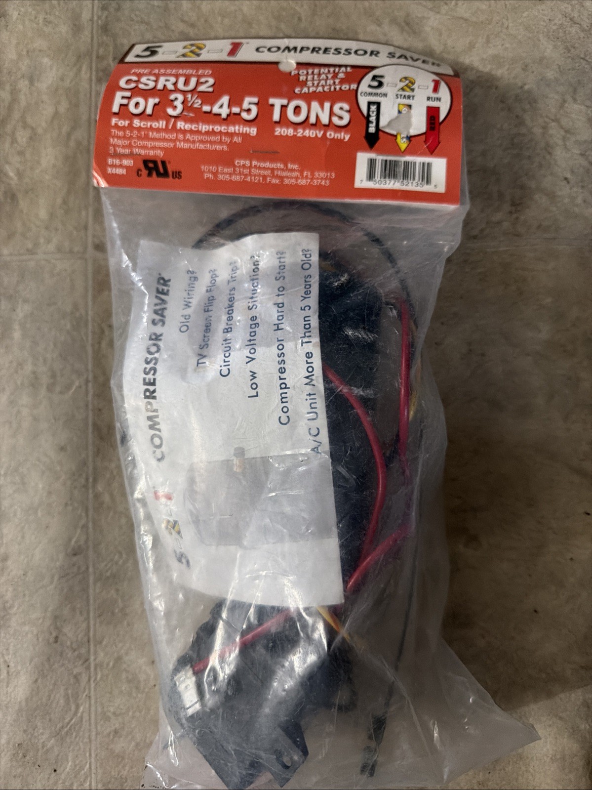 5-2-1 COMPRESSOR SAVER CSRU2 Hard Start Kit 3.5-4-5 tons AC HVAC CONDENSER UNITS