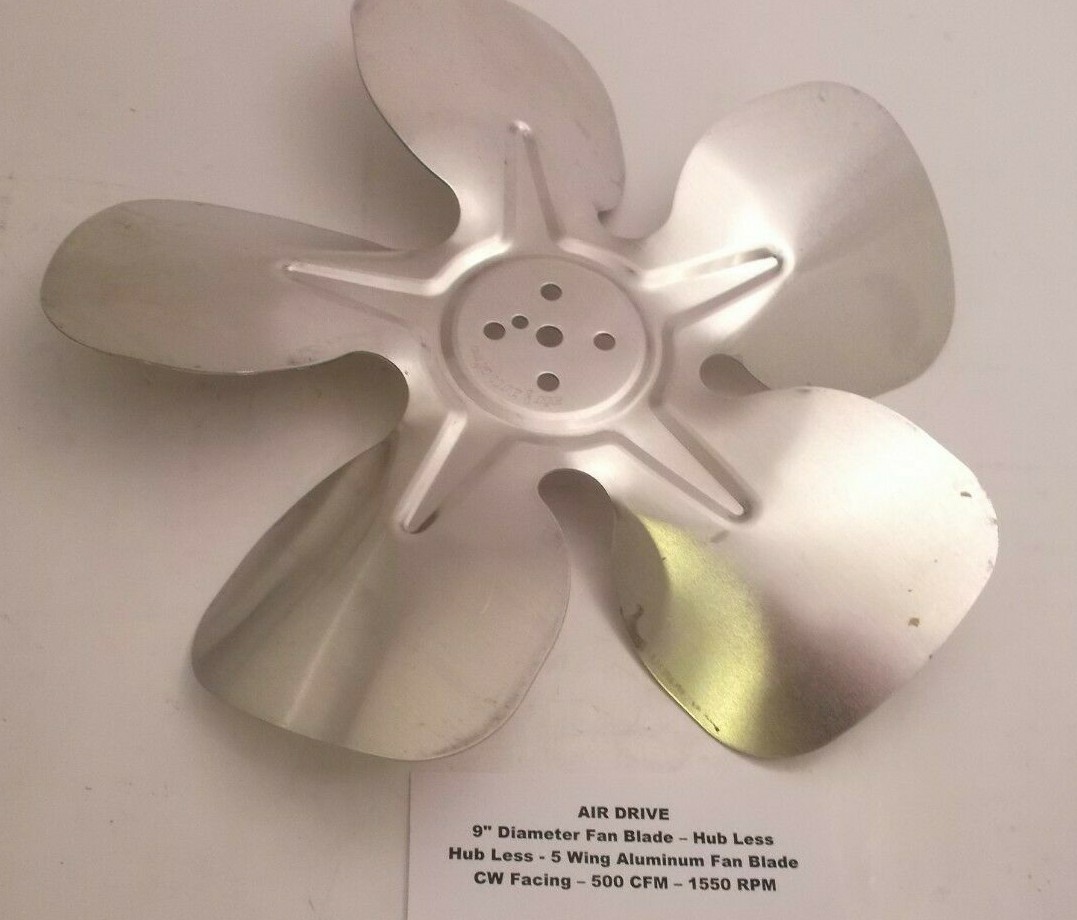AIR DRIVE 9″ Diameter Hubless Fan Blade – 5 Wing 25 Deg Aluminum Fan Blade – CW
