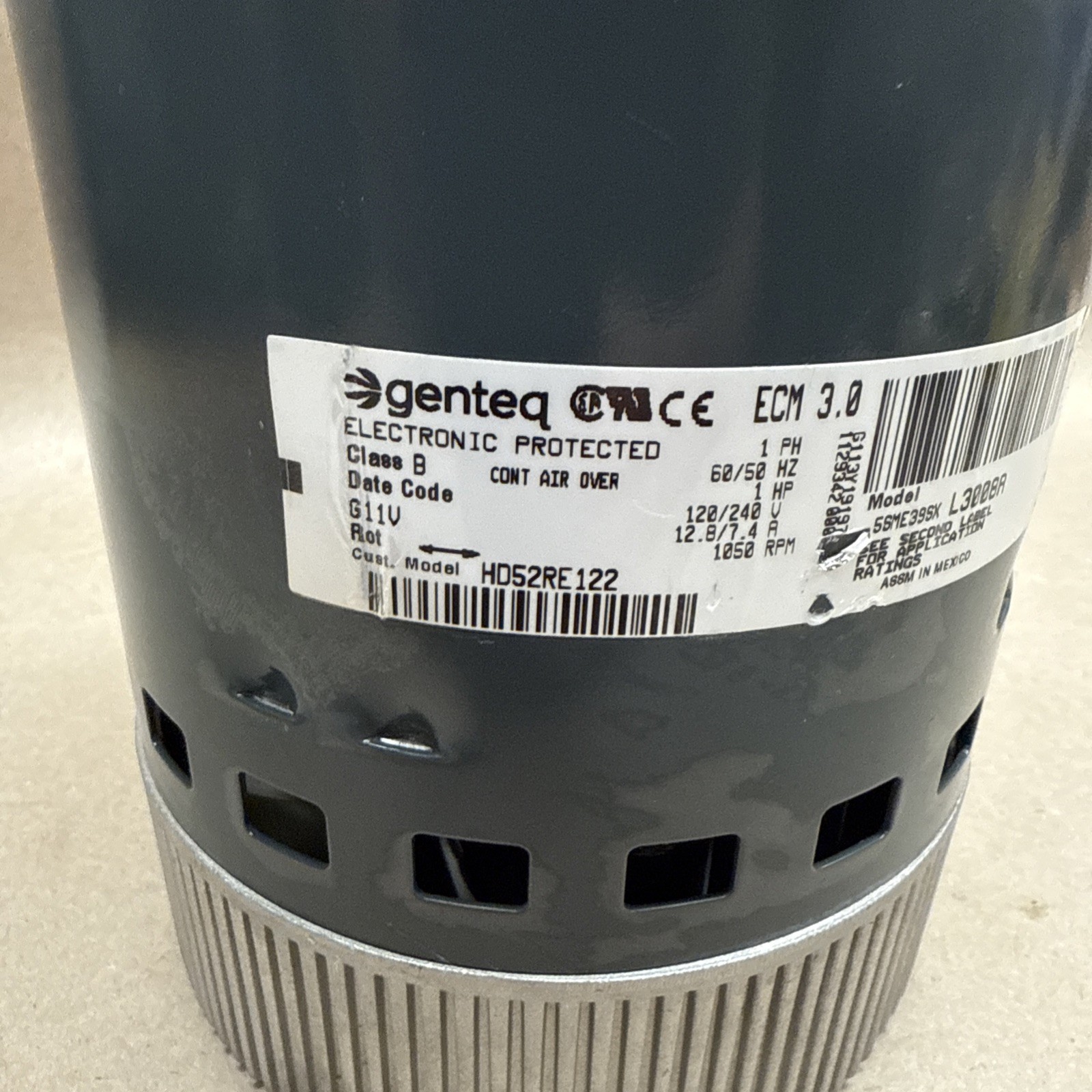 Genteq ECM 3.0 HD52RE122 Blower Motor 5SME39SXL3008A. GC07 1HP