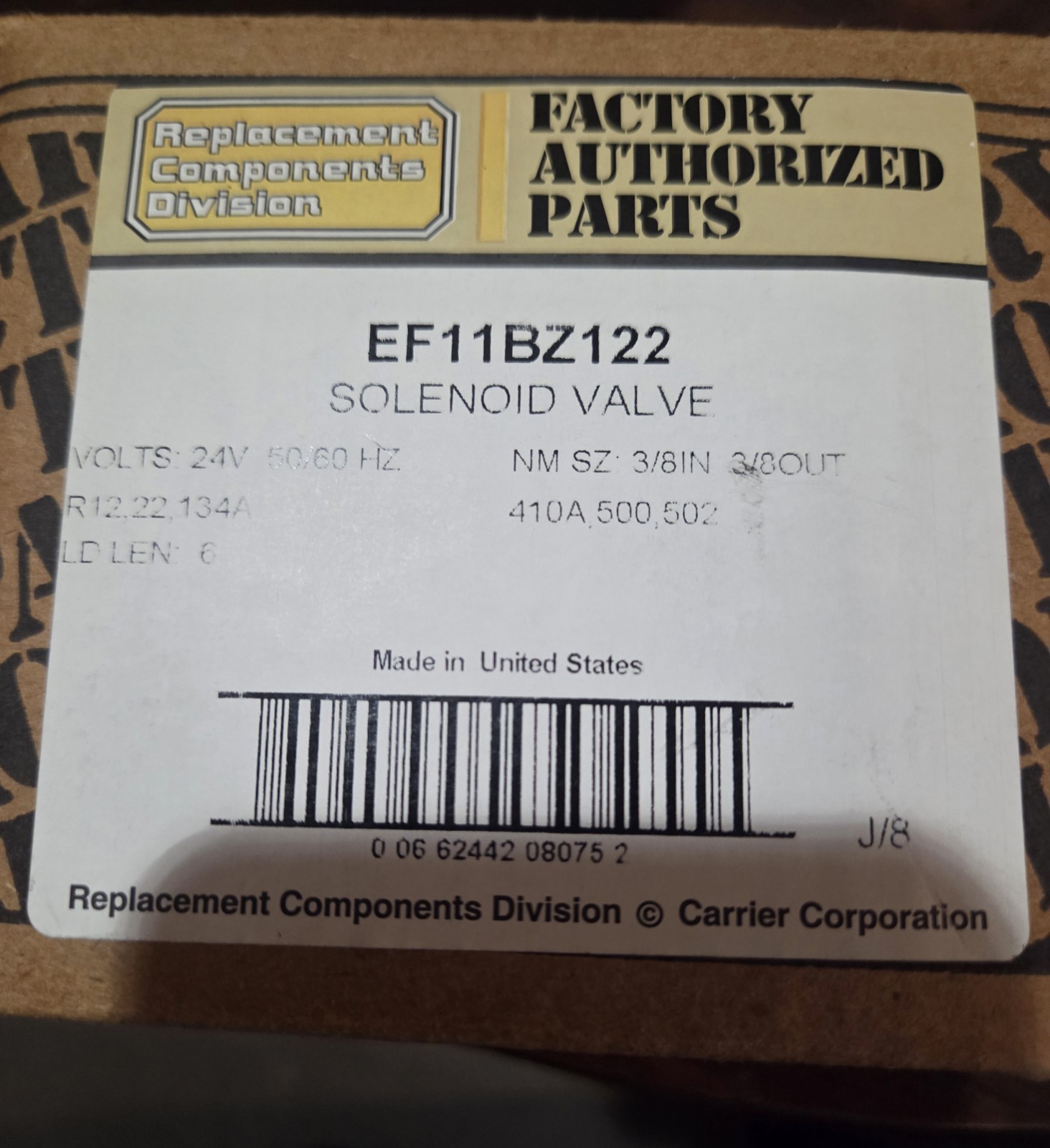 CARRIER EF11BZ122 Solenoid Valve