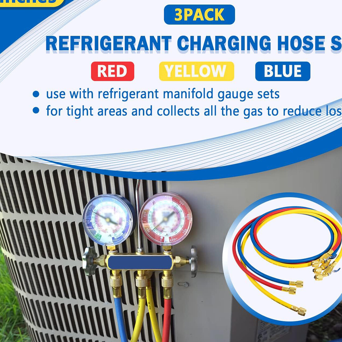 3X 29986 Plus II 1/4″ Hose with Compact Ball Valve End Refrigerant Charging Hose