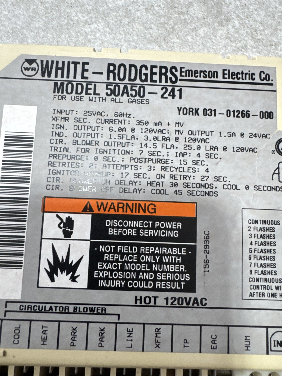 White Rodgers 50A50-241 Furnace Control Board – 031-01266-000