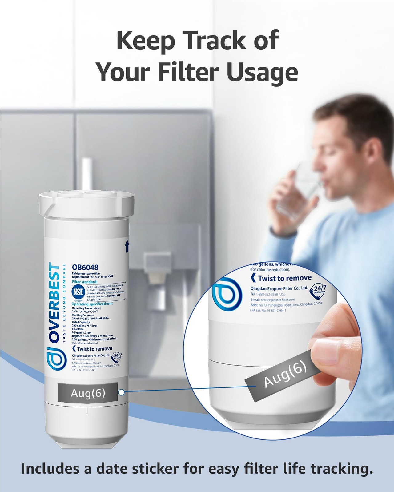 Overbest XWF (No chip) Refrigerator Water Filter, 3 Count (Pack of 1), White