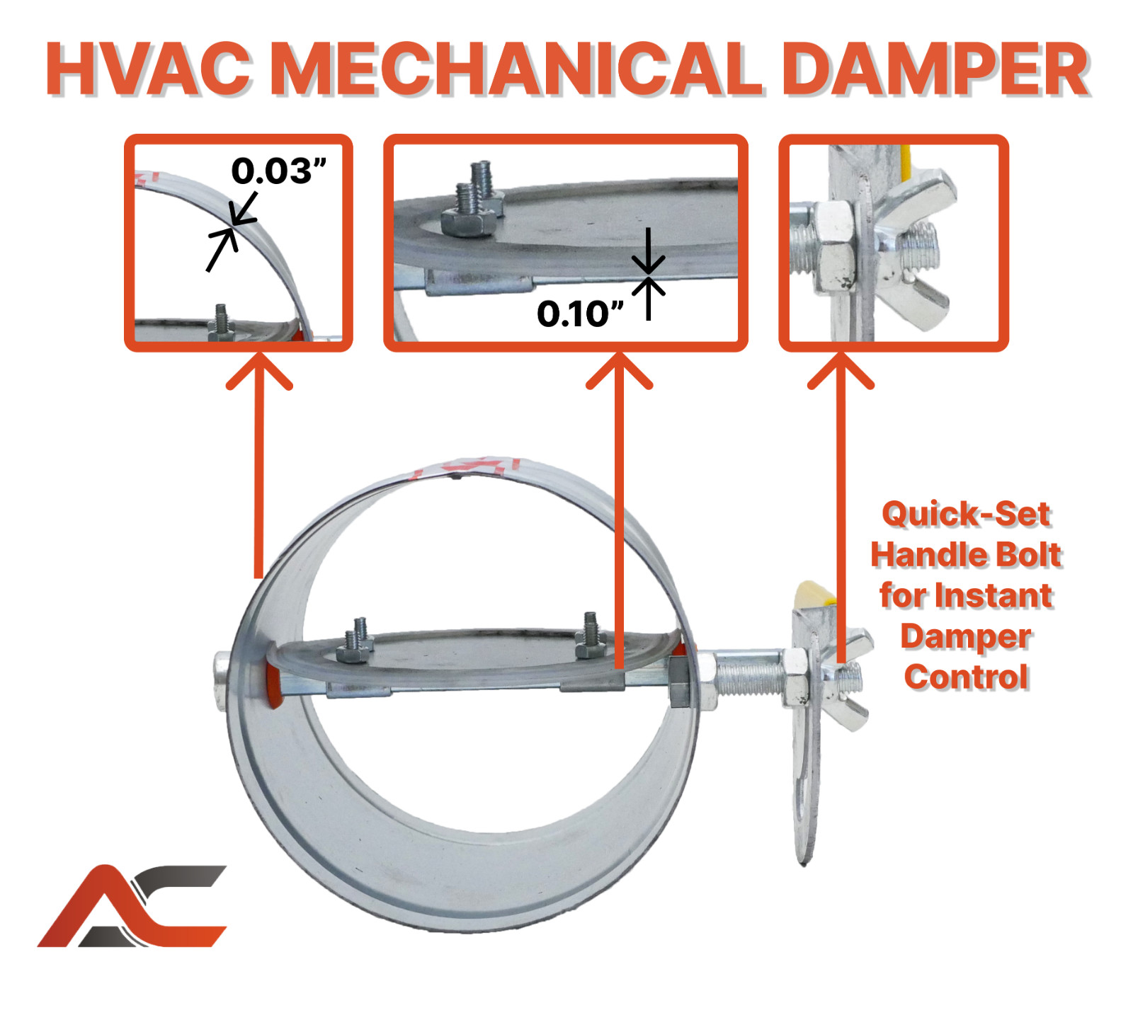 HVAC Duct Manual Volume Backdraft Damper with Adjustment Handle for HVAC Systems