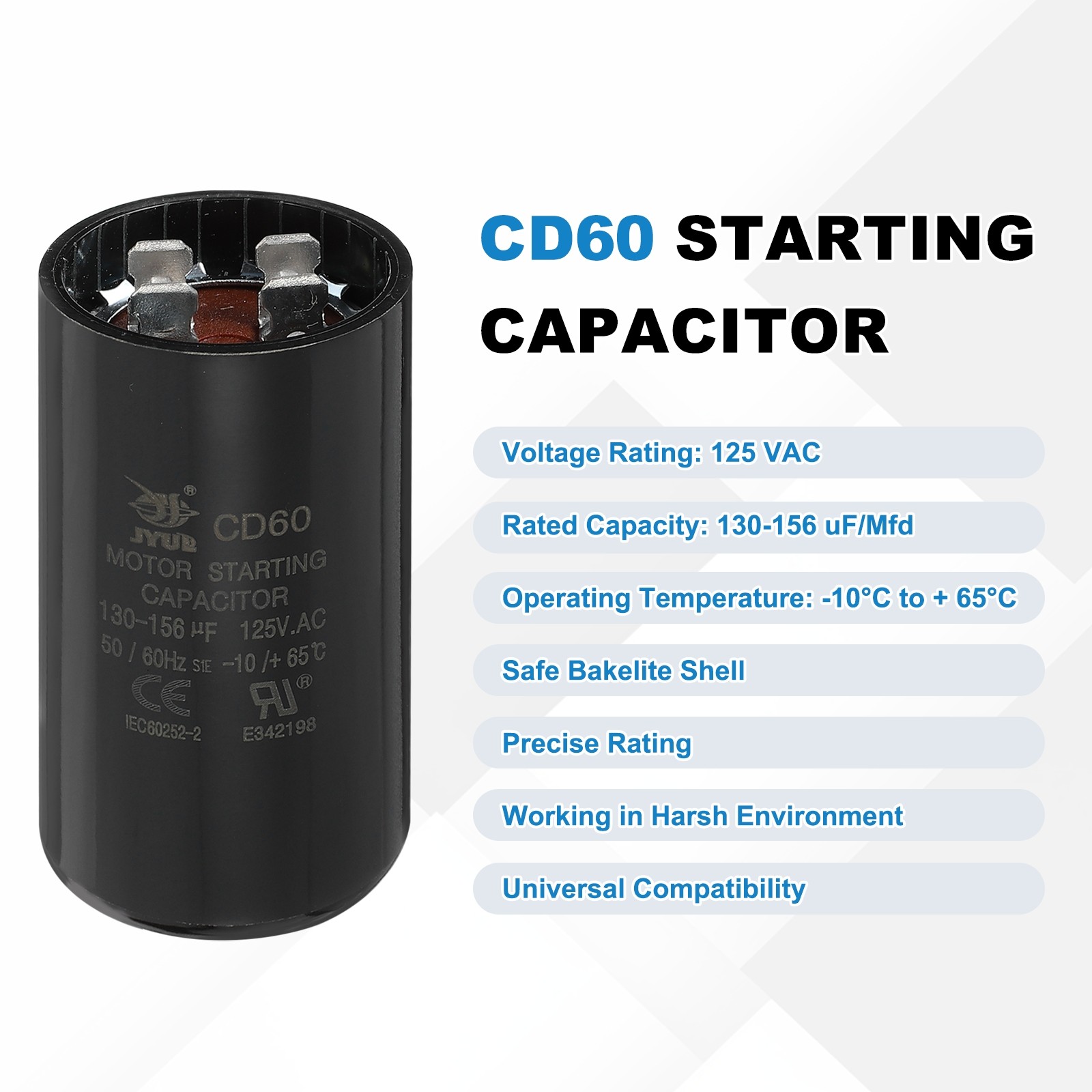 CD60 Capacitor 130-156 UF/Mfd 125VAC Run Motor Start Capacitor (Black 2Pcs)