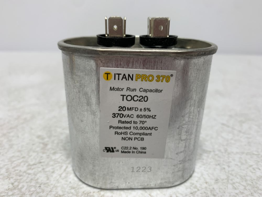 Titan Pro TOC20 Motor Run Capacitor 20MFD 370V Oval