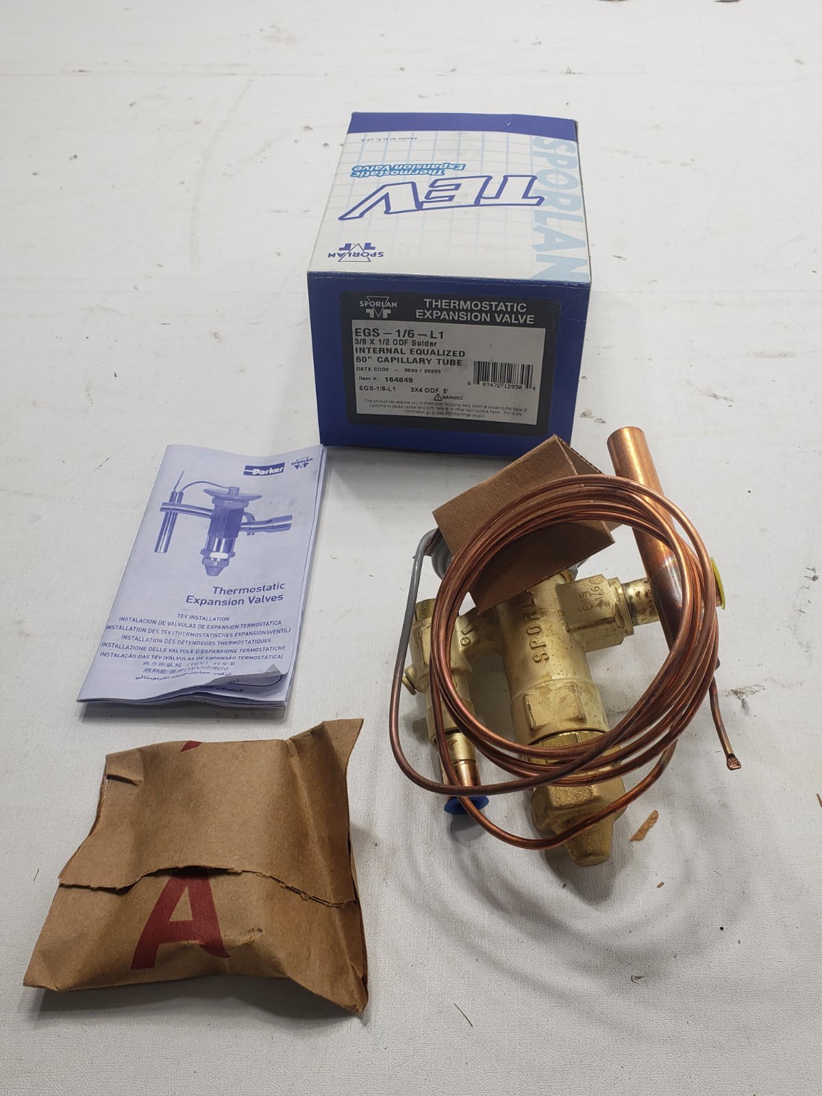 Sporlan EGS-1/6-L1 Thermostatic Expansion Valve 3/8 x 1/2 ODF 164849 3920/26920
