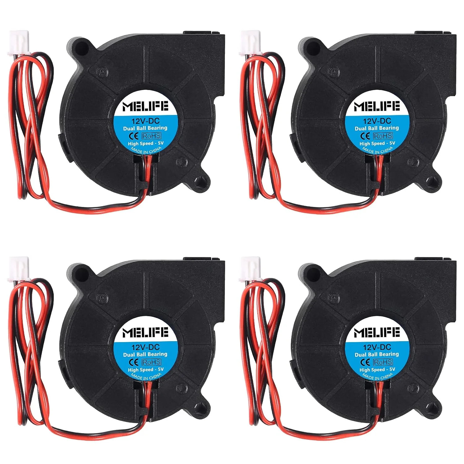 4 Pack Brushless Dual Ball Bearing Blower Fan 12V 5015 Turbine Turbo 50x15mm – H
