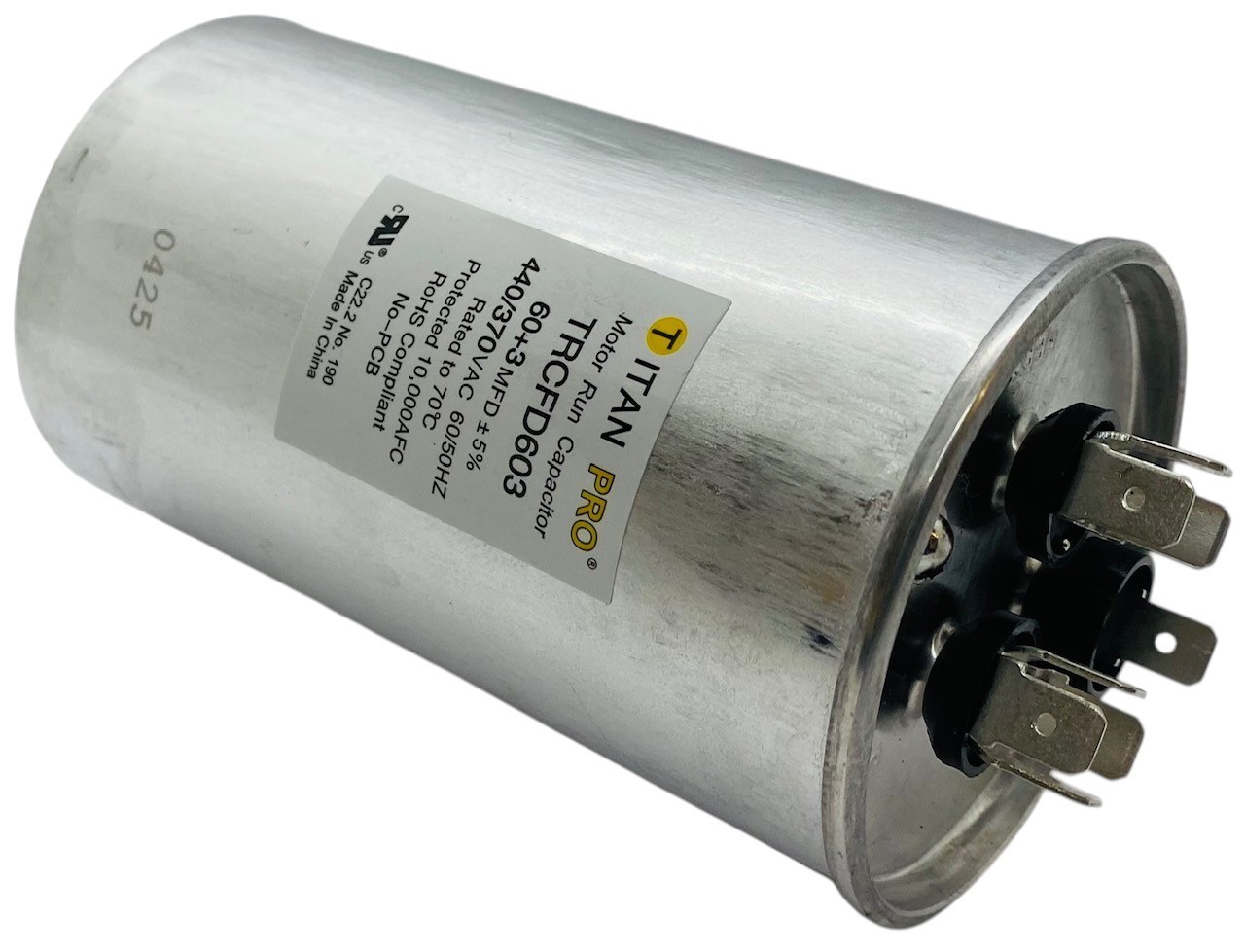Titan Pro® Motor Run Capacitor | Round | 60 + 3 MFD | 370/440 Volt | TRCFD603