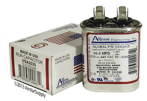 10 MFD x 370 / 440 VAC Oval Motor Run Capacitor AmRad USA2035 – Made in USA