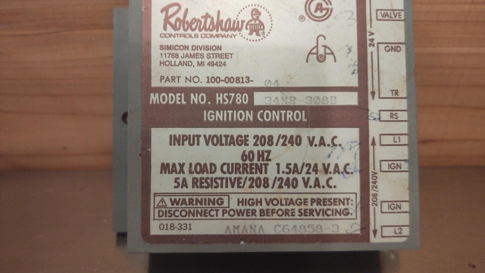 Robertshaw HS780 34NR308B Ignition Control Module 100-00813-04