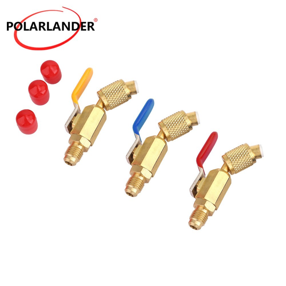 3PCS 1/4″ SAE AC Refrigerant Charging Hoses Angled Small Ball Valve Tools