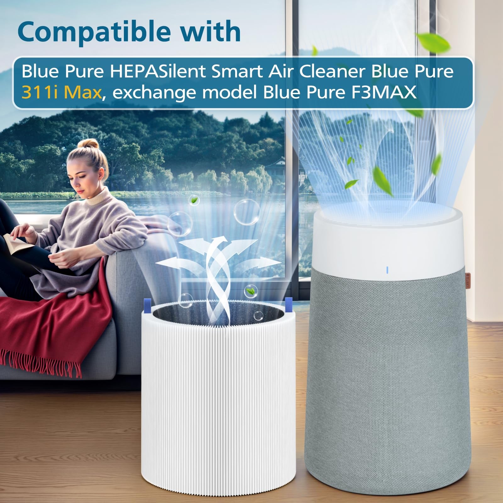 2 Pack 311i Max Replacement Filter, Compatible with Blue Pure 2 Pack, White
