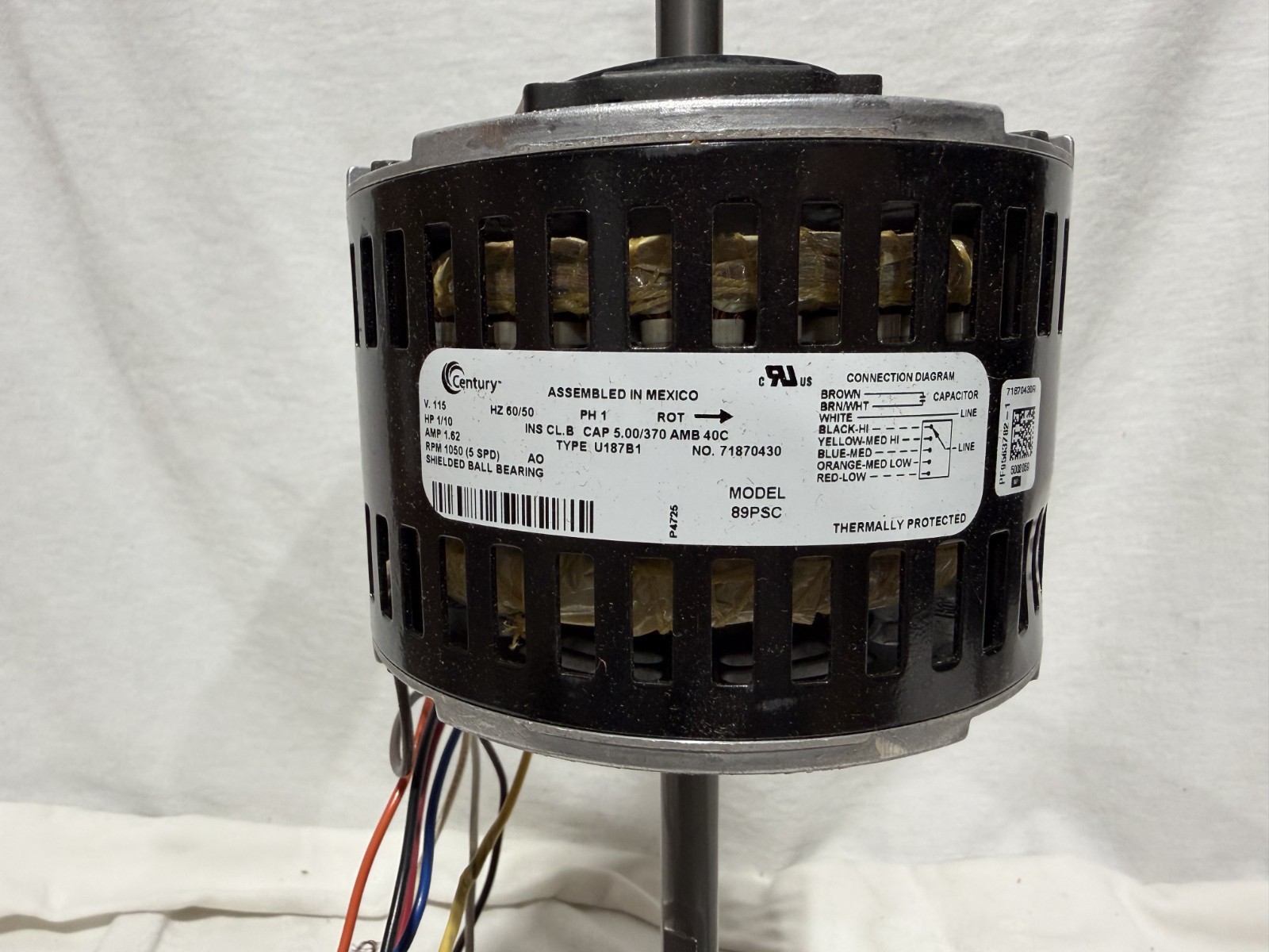 Century 89PSC Fan Coil & Air Conditioner Motor, 1/10 HP, 1Phase, 115V 5 Speed