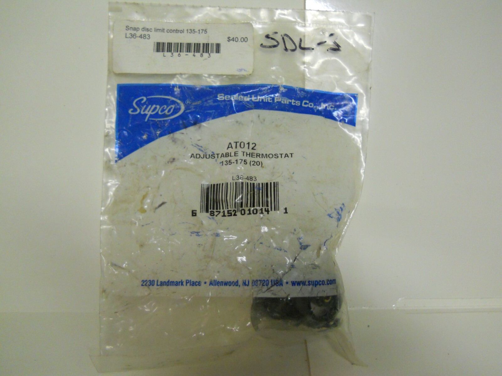 Supco Adjustable Thermostat Snap On Limit Control Range 210-250 L36-481 AT021