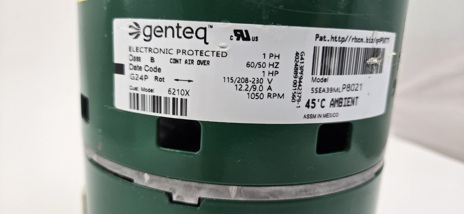 Evergreen EM 1HP Blower Motor 5SEA39MLP8021 208-230V 1050 RPM CCWLE