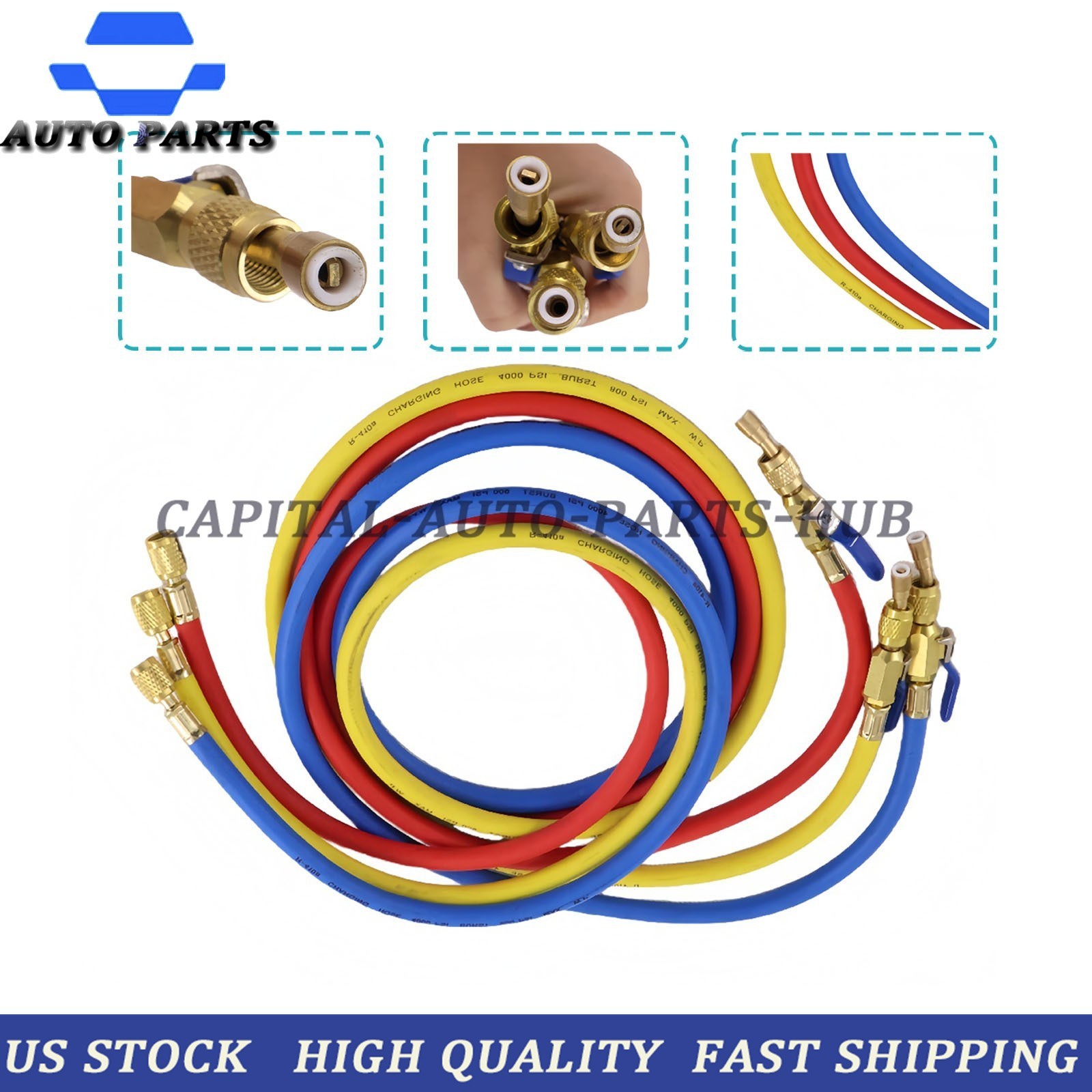 3Pack 29986 Plus II 1/4″ Hose with Compact Ball Valve 72″ for R-410A Refrige USA