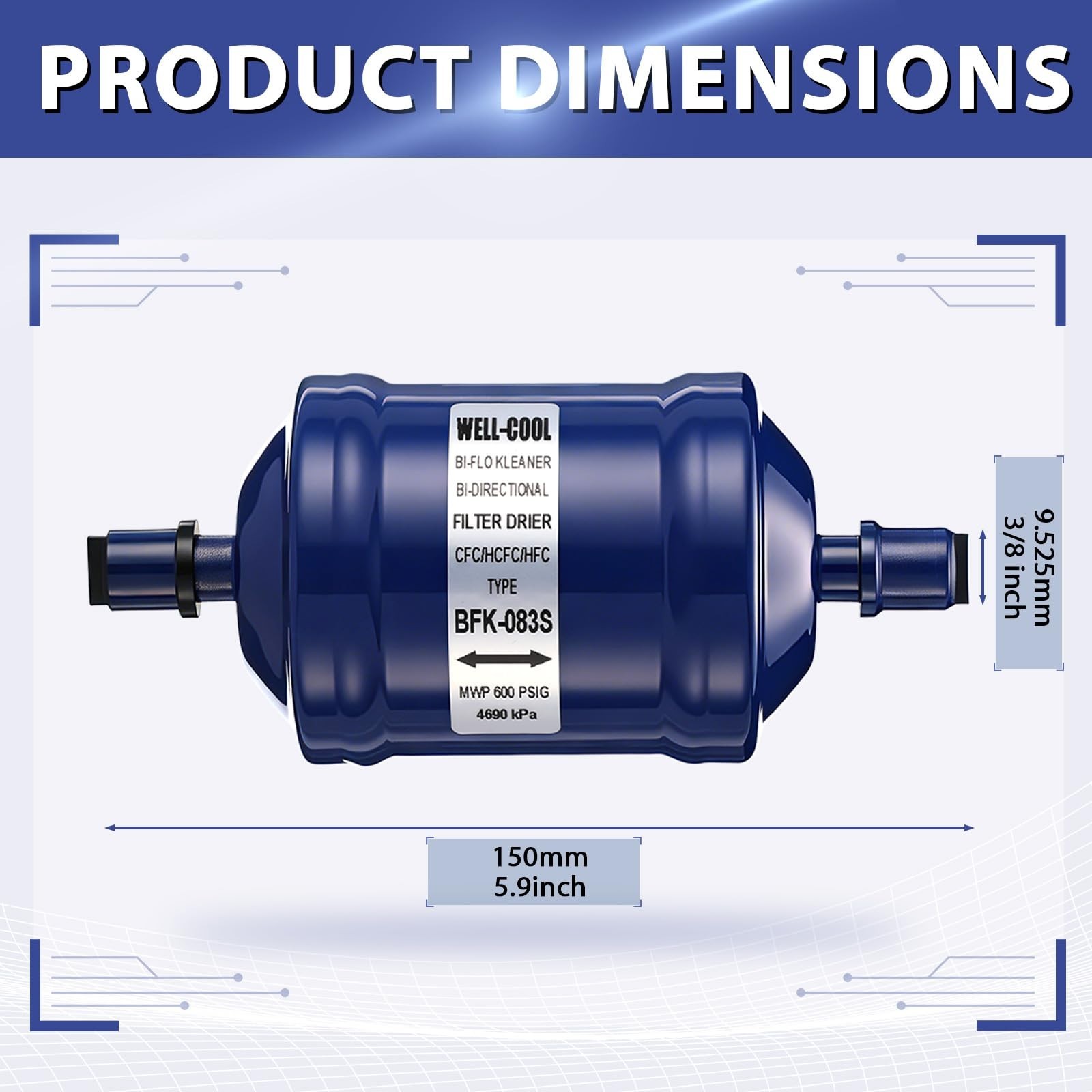 2 Pcs Bi-Flow Filter Drier for Heat Pump Refrigerants R410A R22 R134A AC Systems
