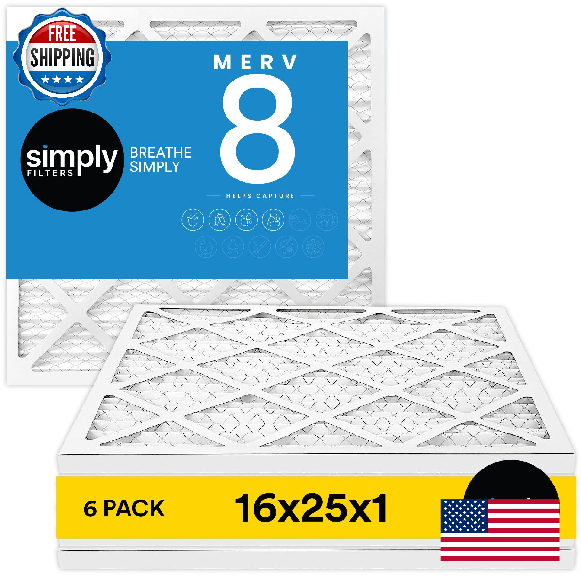 Simply 16X25X1 Air Filter Merv 8 Mpr 600 6 Pack For Home Ac Actual Size