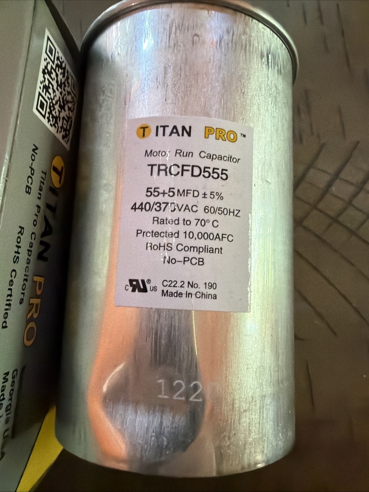 Titan Pro TRCFD555 Round Dual Run Capacitor 55+5 MFD 440/370 VAC
