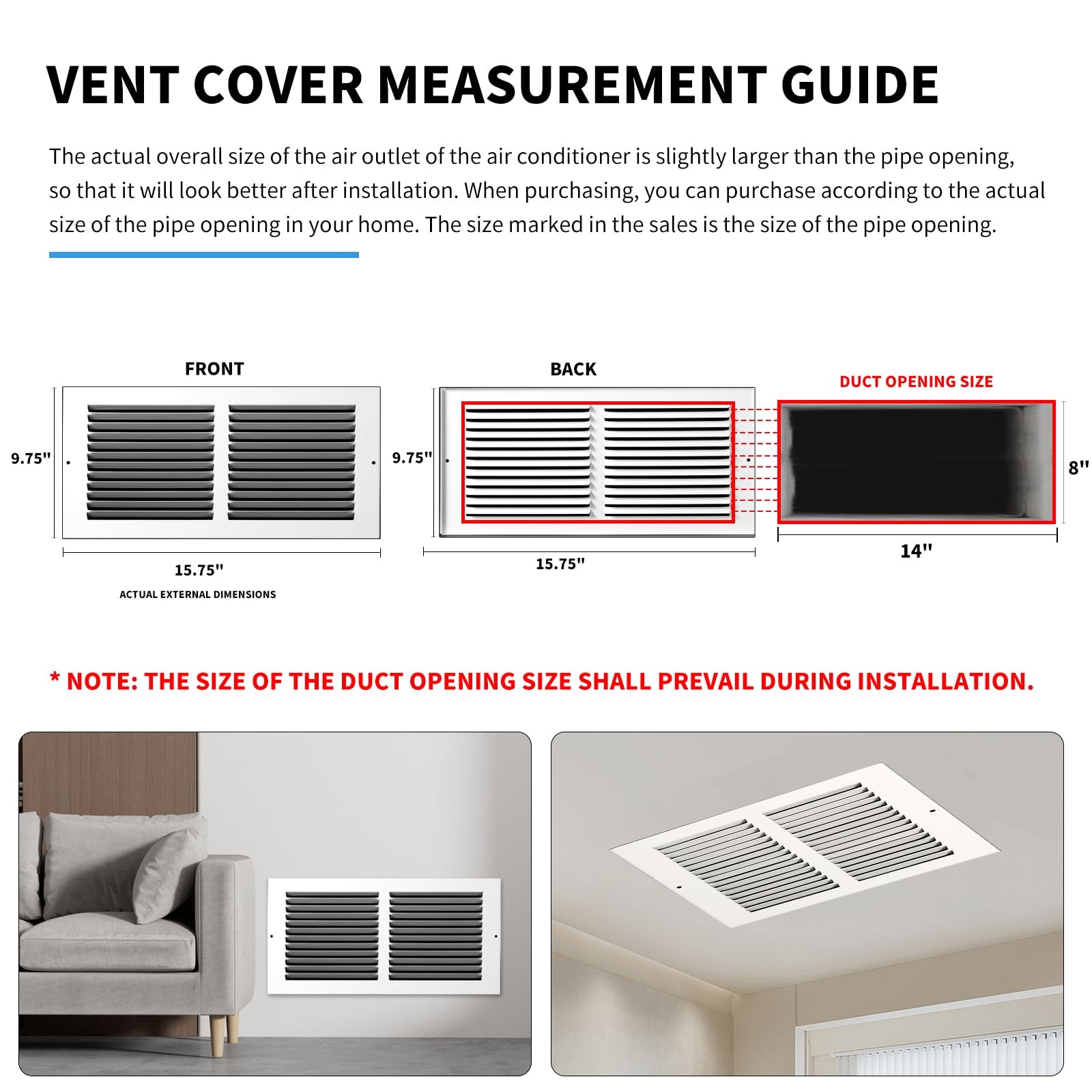 14×8 Vent Cover Air Return Flat Rejillas De Aire Acondicionado Durable Quality