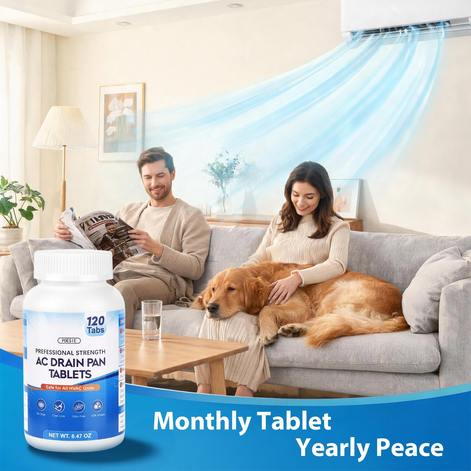 Poesie AC Drain Pan Tablets 120 Count, Condensate Tablets, 1 Pack (120 Tabs)