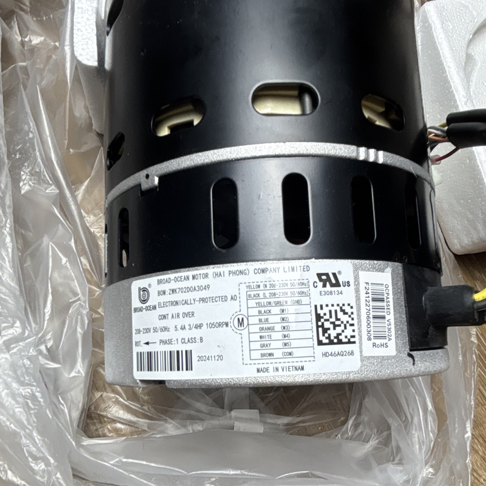 Brand New Carrier HD46AQ268 Broad-Ocean ZWK702D0A3049 3/4 HP ECM Blower Motor