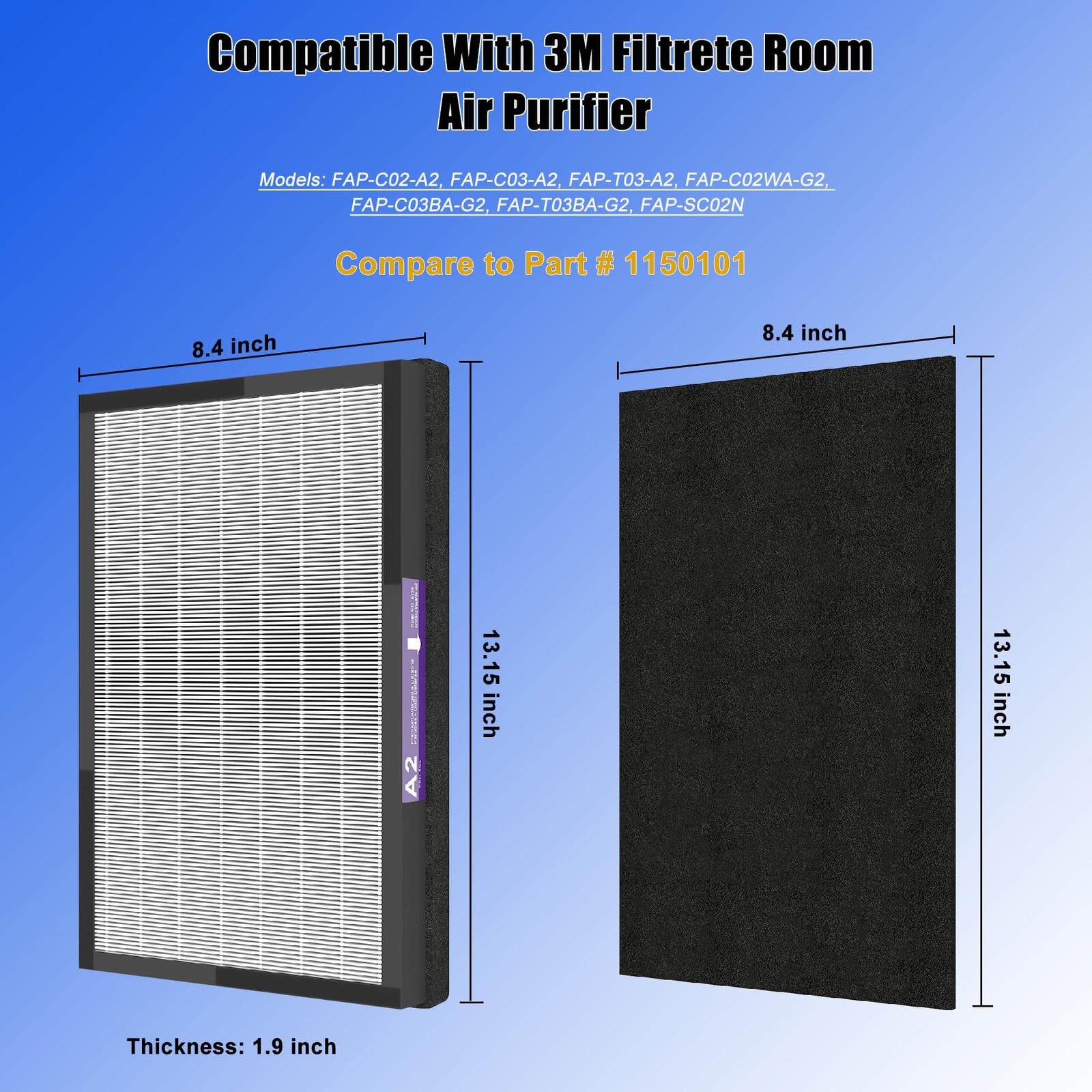 2 Pack A2 HEPA Replacement Filter Compatible with 4.6″ x 8.8″ x 13.6″