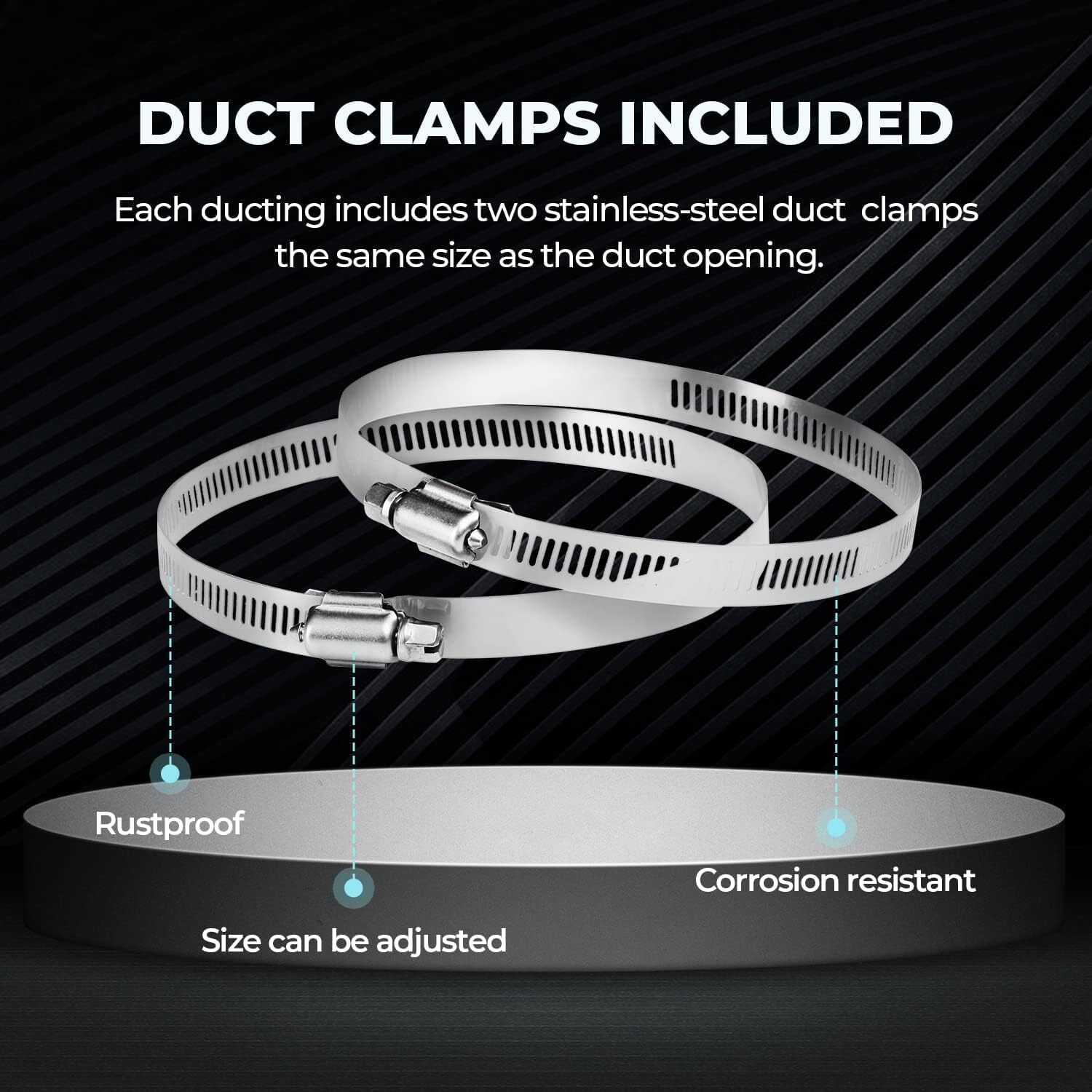 4” 6″ 8”/10″/ 14″ Flexible Aluminum Air Ducting Dryer Vent Hose HVAC w/ Clamps